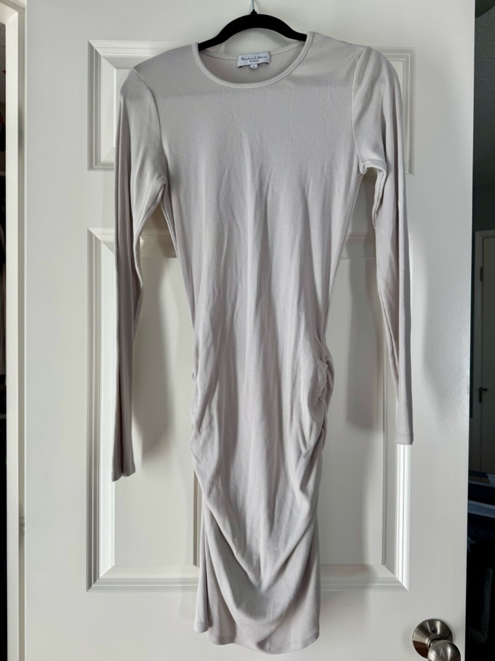 Michael Stars Light Gray Long Sleeve Ruched Bodycon Dress Size M